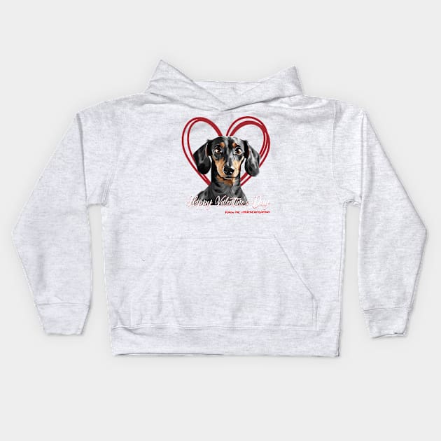 Happy Valentine’s Day Black Tan Dachshund Heart Kids Hoodie by Long-N-Short-Shop